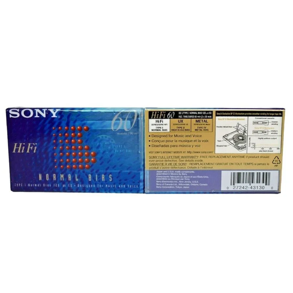 Sony Type 1 Normal Bias Hi Fi 60 Minute Blank Cassette Tape 2 Pack - New/Sealed